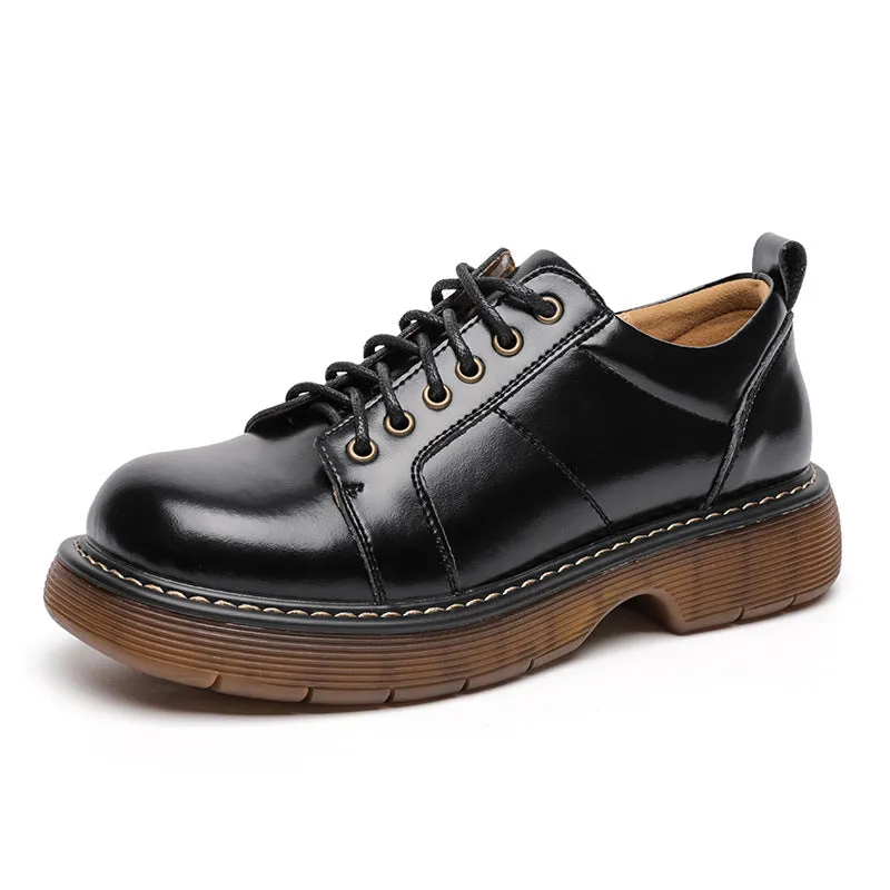 Women Preppy Style Retro Lace-up Platform Leather Shoes