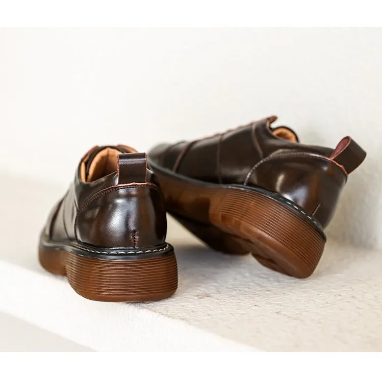 Women Preppy Style Retro Lace-up Platform Leather Shoes