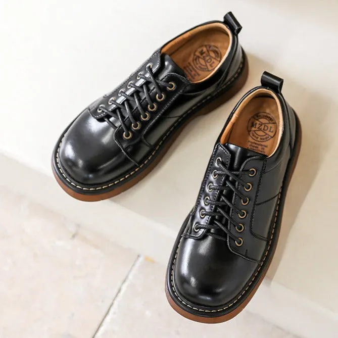 Women Preppy Style Retro Lace-up Platform Leather Shoes