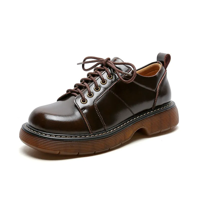 Women Preppy Style Retro Lace-up Platform Leather Shoes