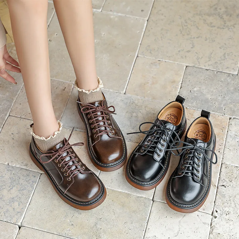 Women Preppy Style Retro Lace-up Platform Leather Shoes