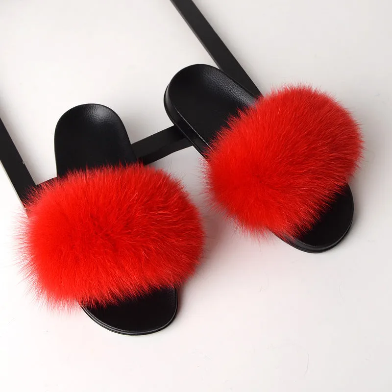 Women's faux fur slippers | Winter indoors fuzzy slides