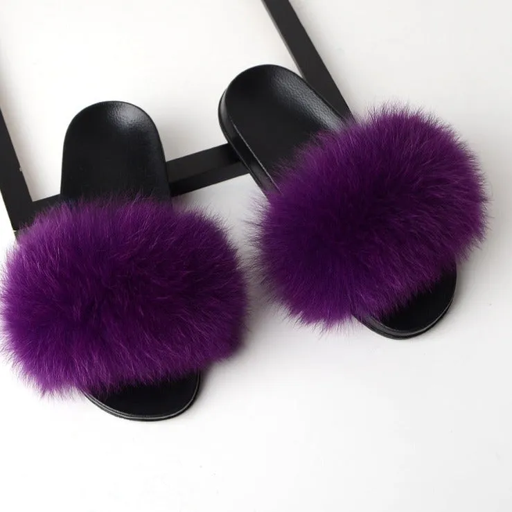 Women's faux fur slippers | Winter indoors fuzzy slides