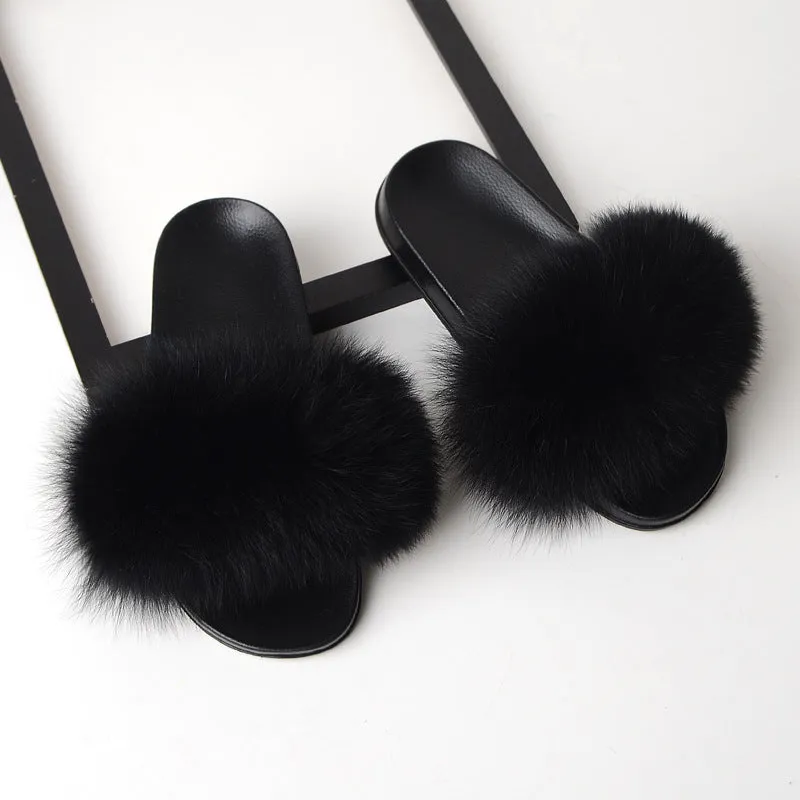 Women's faux fur slippers | Winter indoors fuzzy slides